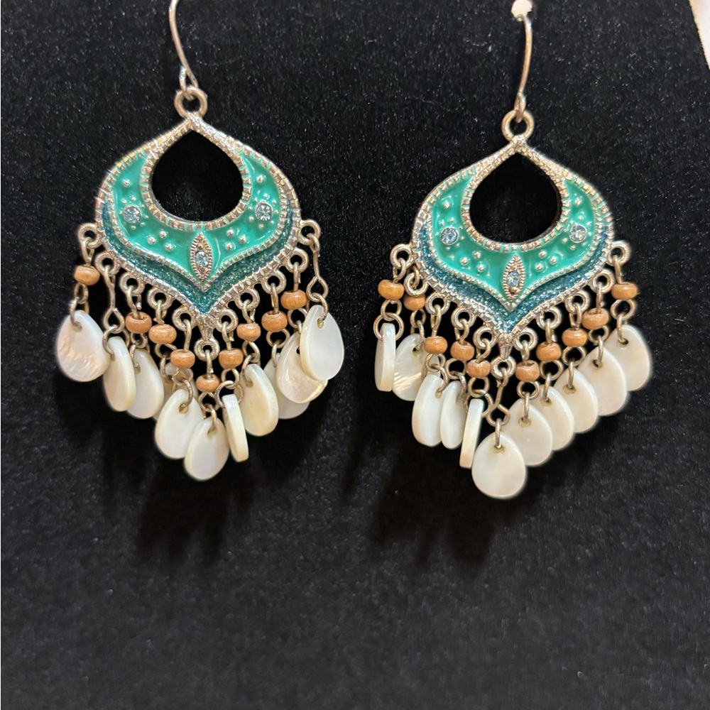 Turquoise and White Chandelier Earrings